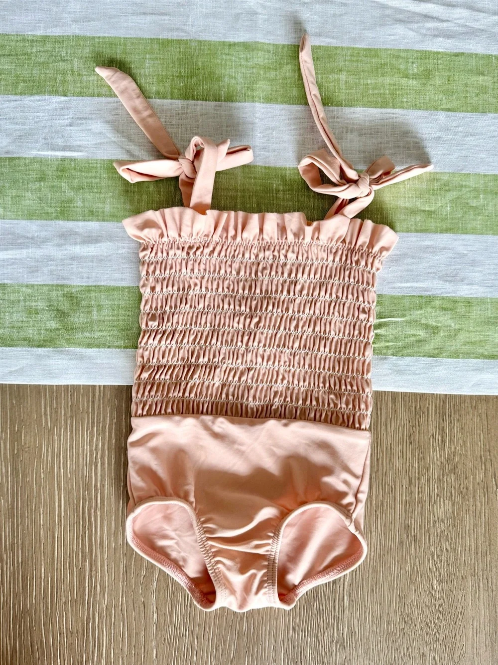 Minnow Smocked Tie-Shoulder One-Piece Swimsuit — Blush Pink